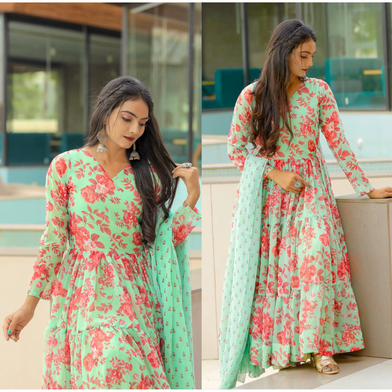 Green Anarkali Suit Set Uc-1121