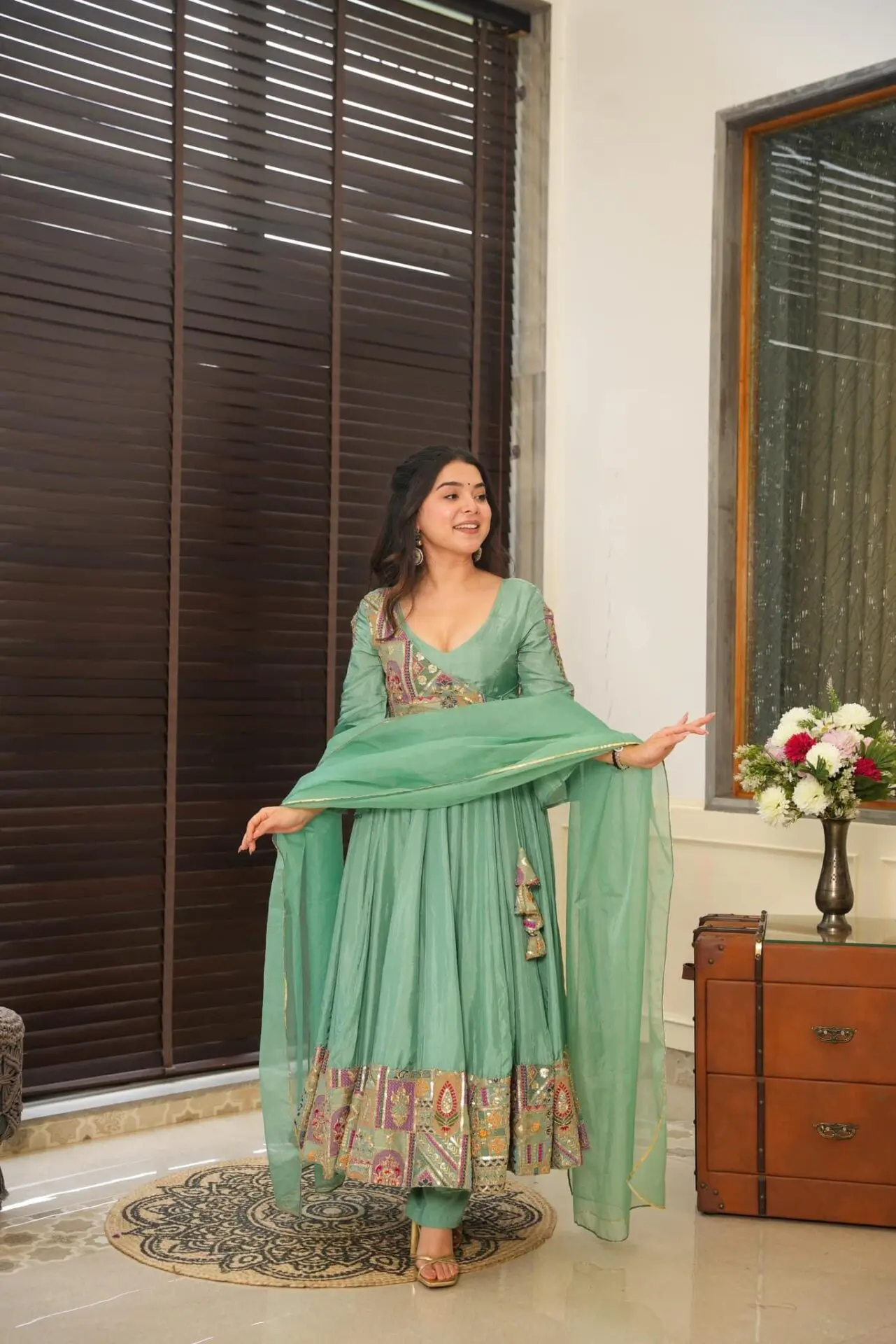 Janitha green organza Anarkali Suit