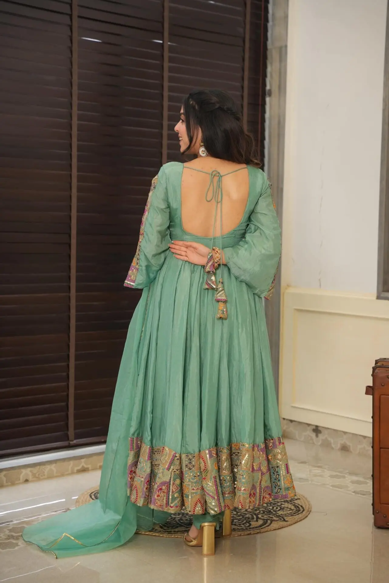 Janitha green organza Anarkali Suit