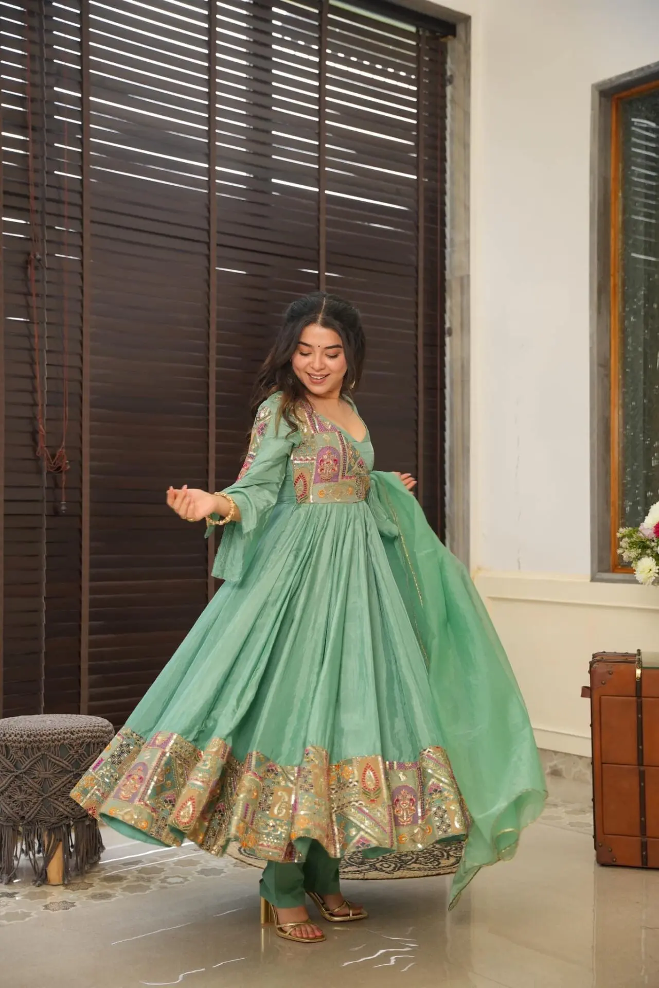 Janitha green organza Anarkali Suit