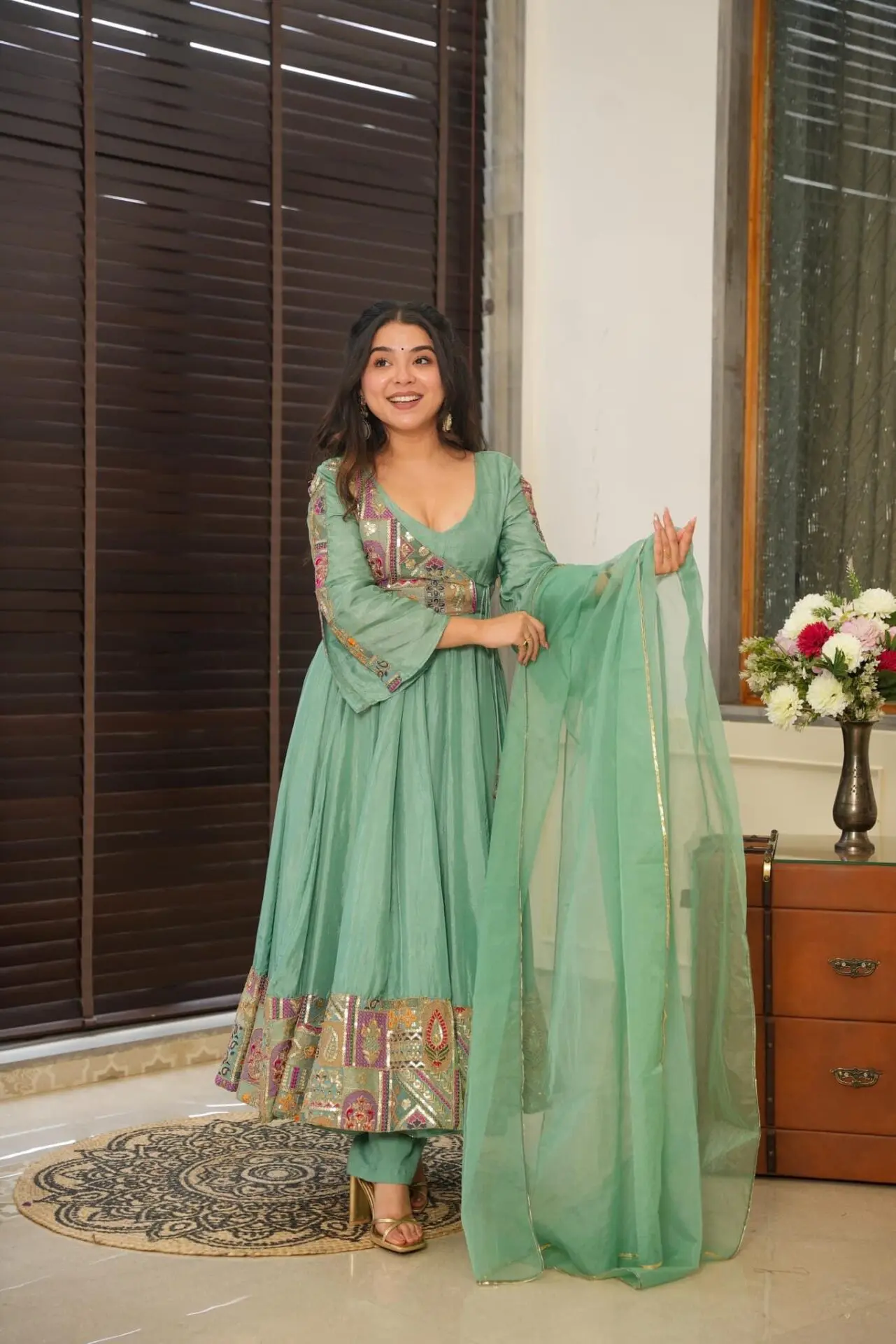 Janitha green organza Anarkali Suit