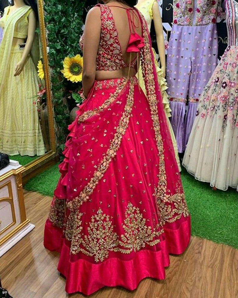 Pink Color Zari Work Lehenga For Bride