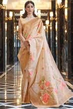 Load image into Gallery viewer, Banarasi Silk Saree color:-Chiku and Pink color

