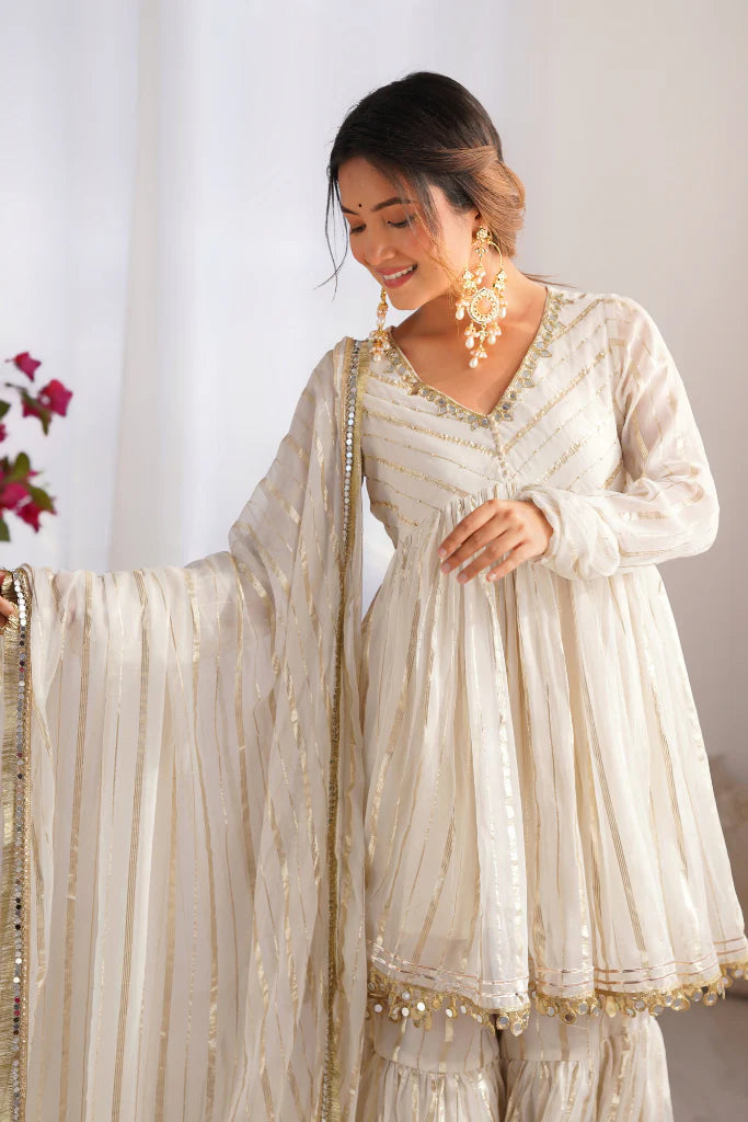 Mal Chanderi Mirror Work Sharara Set