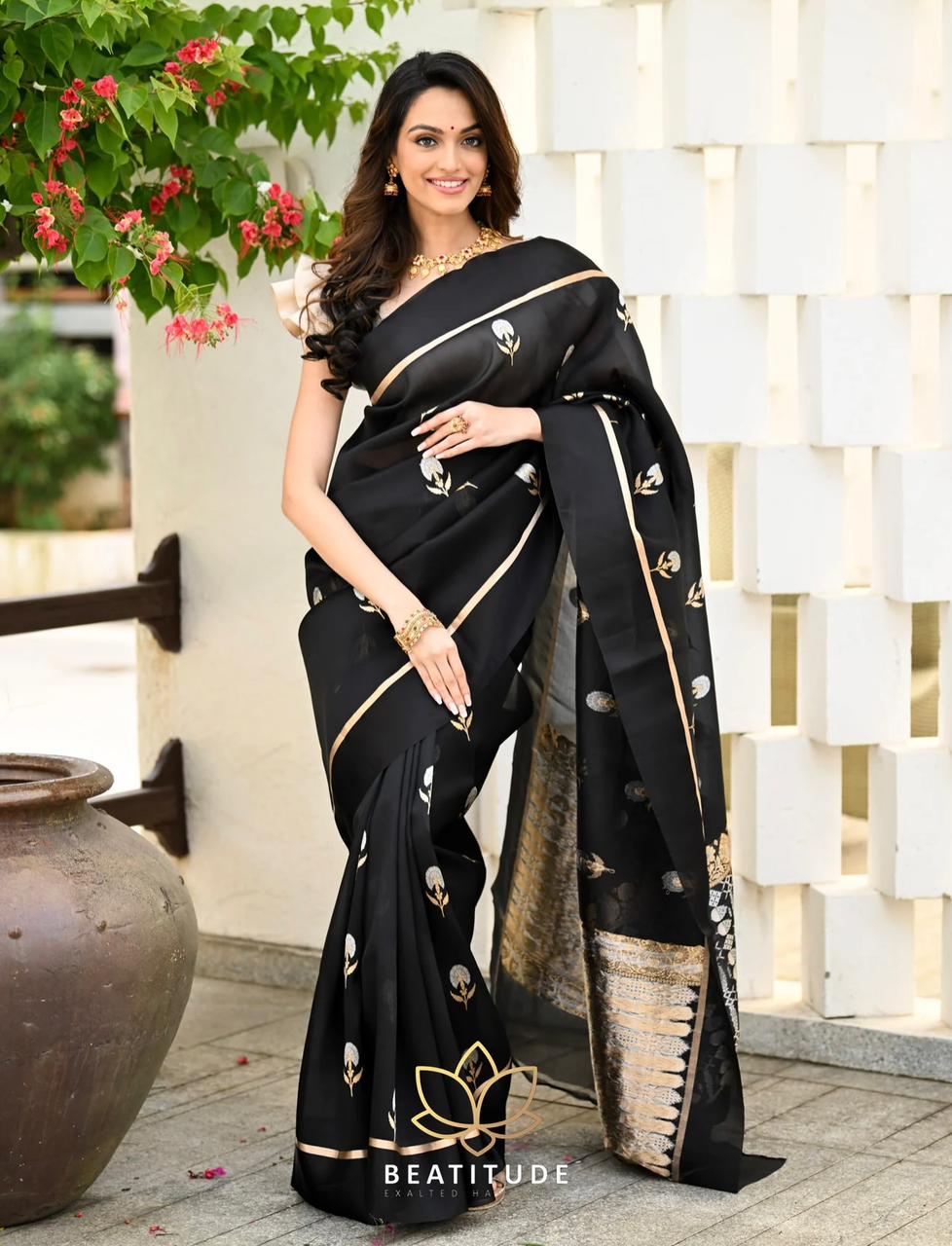 Banarasi Silk Saree color:-Black