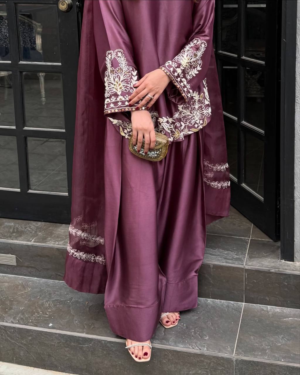 Majestic Aura A Woman's Journey in Lavish Purple Attire