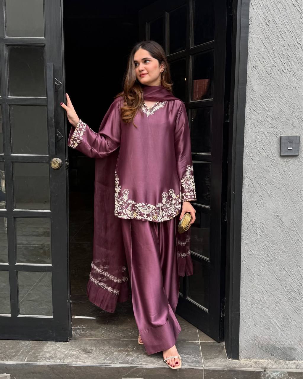 Majestic Aura A Woman's Journey in Lavish Purple Attire