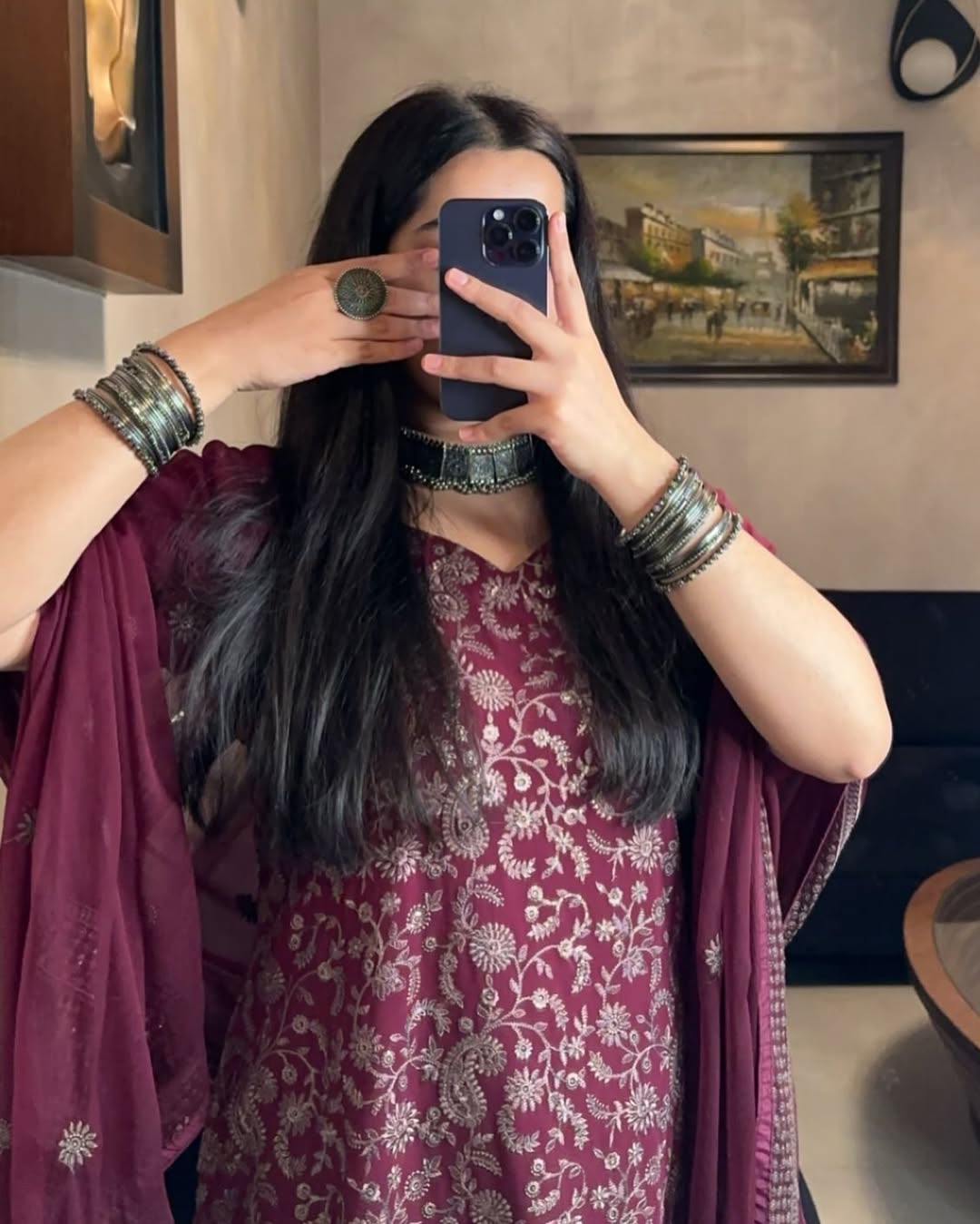 Radiant Reflections Capturing Beauty in Maroon Sophistication