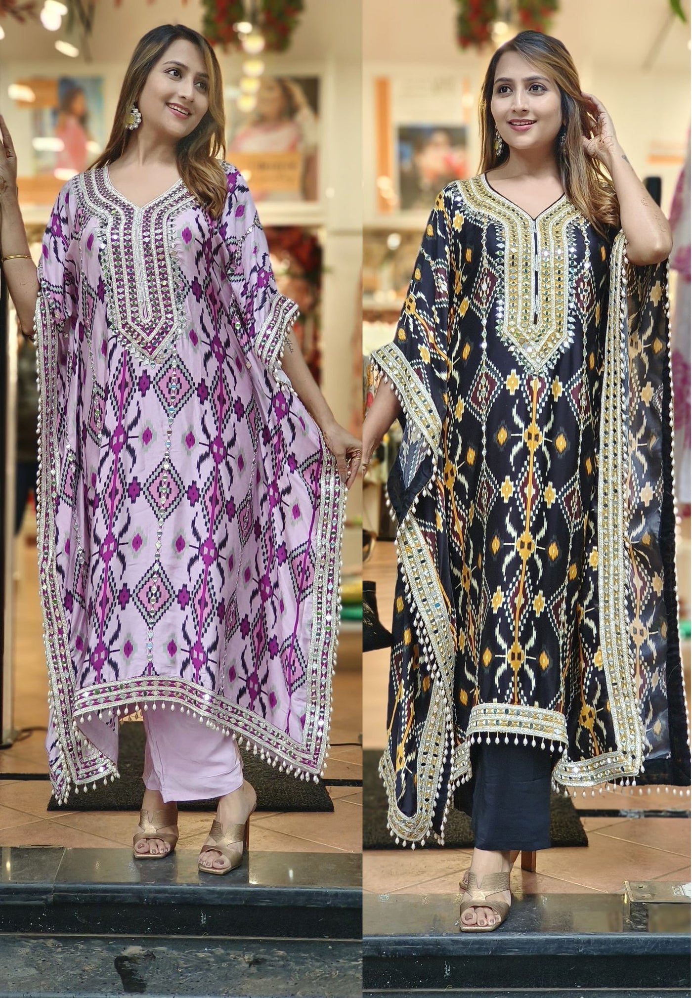 New Designer Collection In Pure Chinnon With Embroidery Sequence Work Kaftan Set