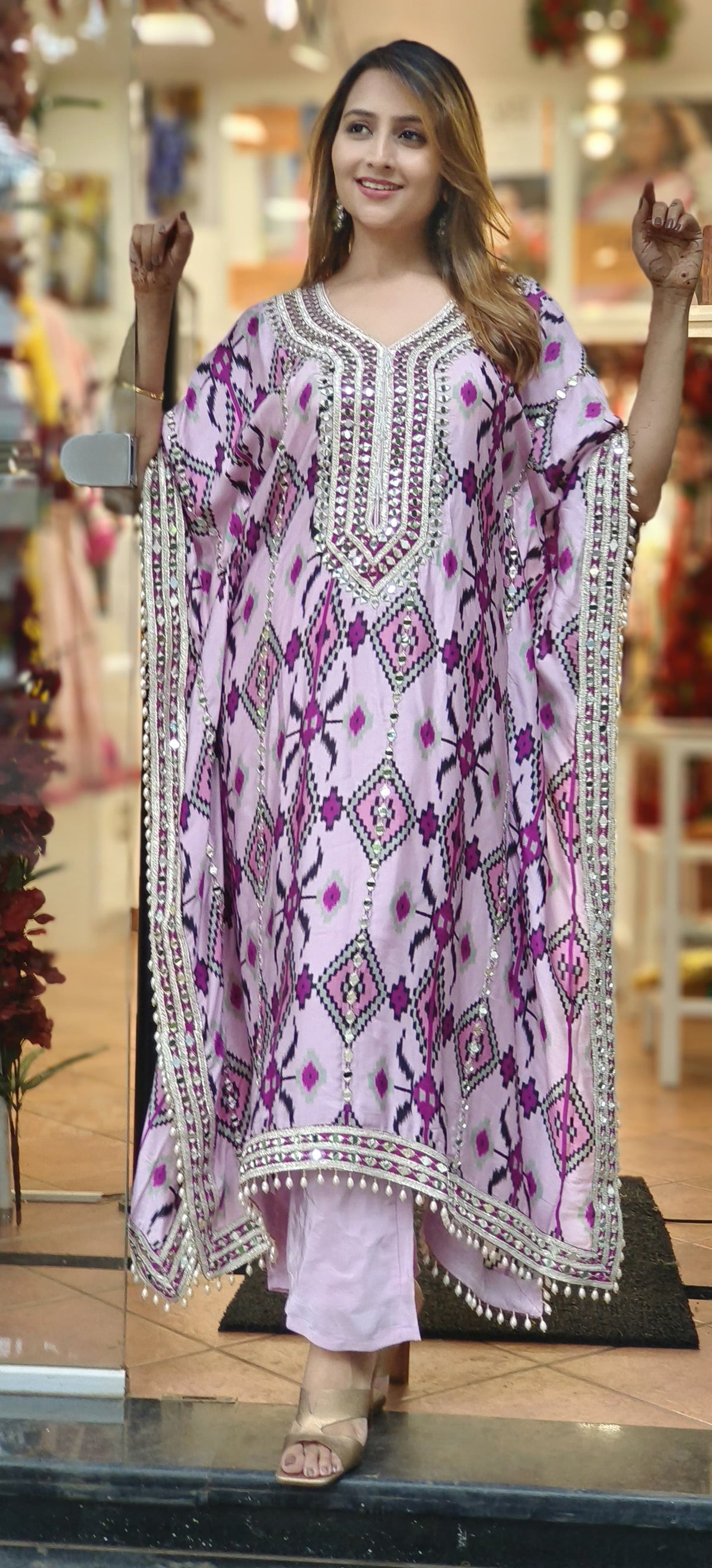 New Designer Collection In Pure Chinnon With Embroidery Sequence Work Kaftan Set