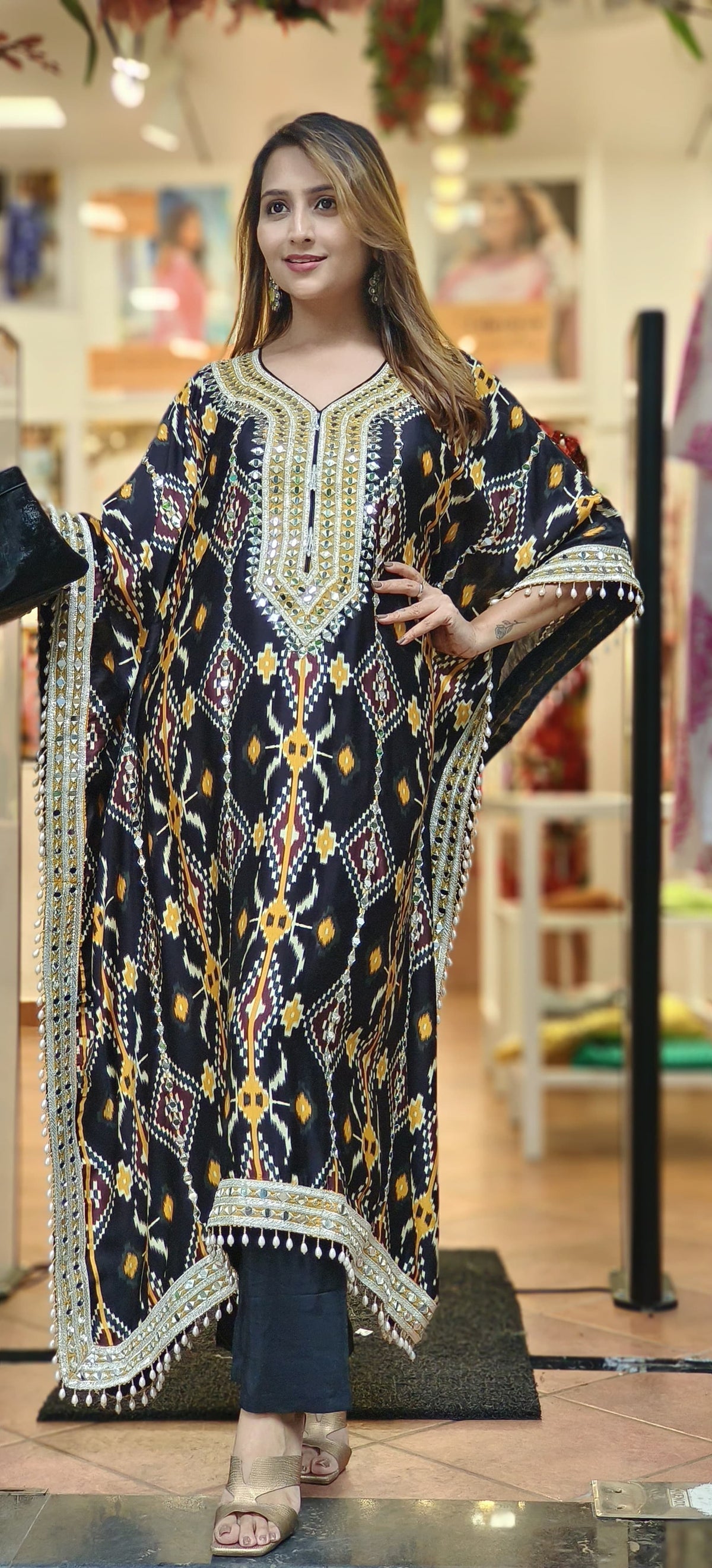 New Designer Collection In Pure Chinnon With Embroidery Sequence Work Kaftan Set