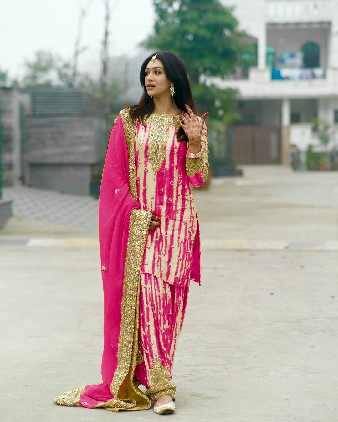 New Ready-made Collection With Pure Chinnon Silk With Digital Print And  Top-Patiala And Dupatta Set