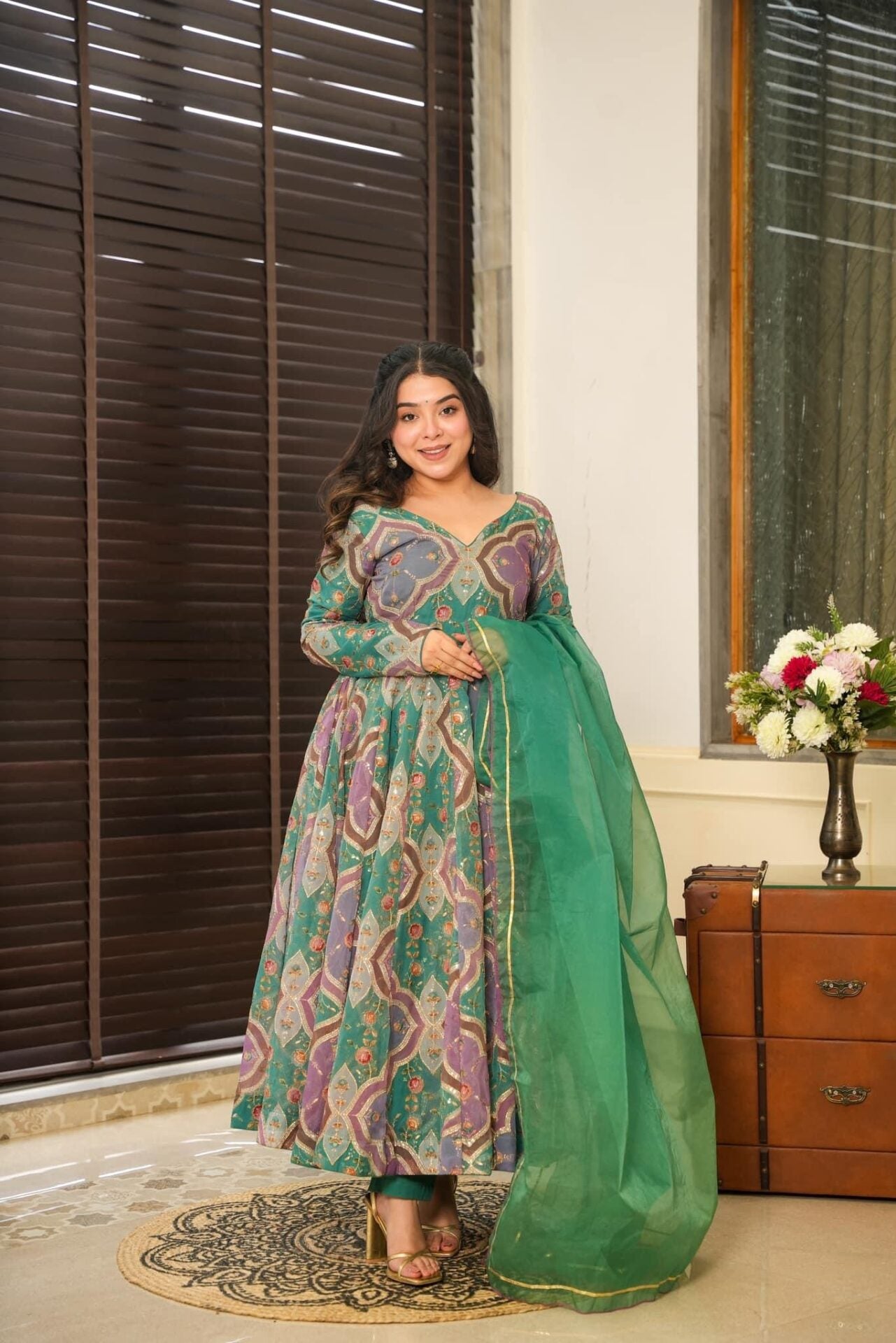 Premium & Luxurious embroidered Designer organza Anarkali Suit