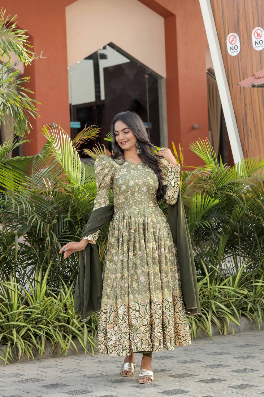 Green Anarkali Suit Fancy Style SUIT SET la UC-1124