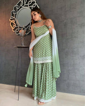 Load image into Gallery viewer, New Designer Party Wear Look Top , Sharara Plazzo and Dupatta 1142
