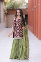 Load image into Gallery viewer, New Designer Party Wear Look Top , Sharara Plazzo and Dupatta 1144
