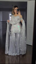 Load image into Gallery viewer, New Designer Party Wear Look - Top, Sharara Plazzo and Dupatta [ Silver 379 ]
