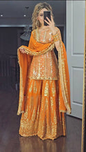 Load image into Gallery viewer, New Designer Party Wear Look - Top, Sharara Plazzo and Dupatta - 382

