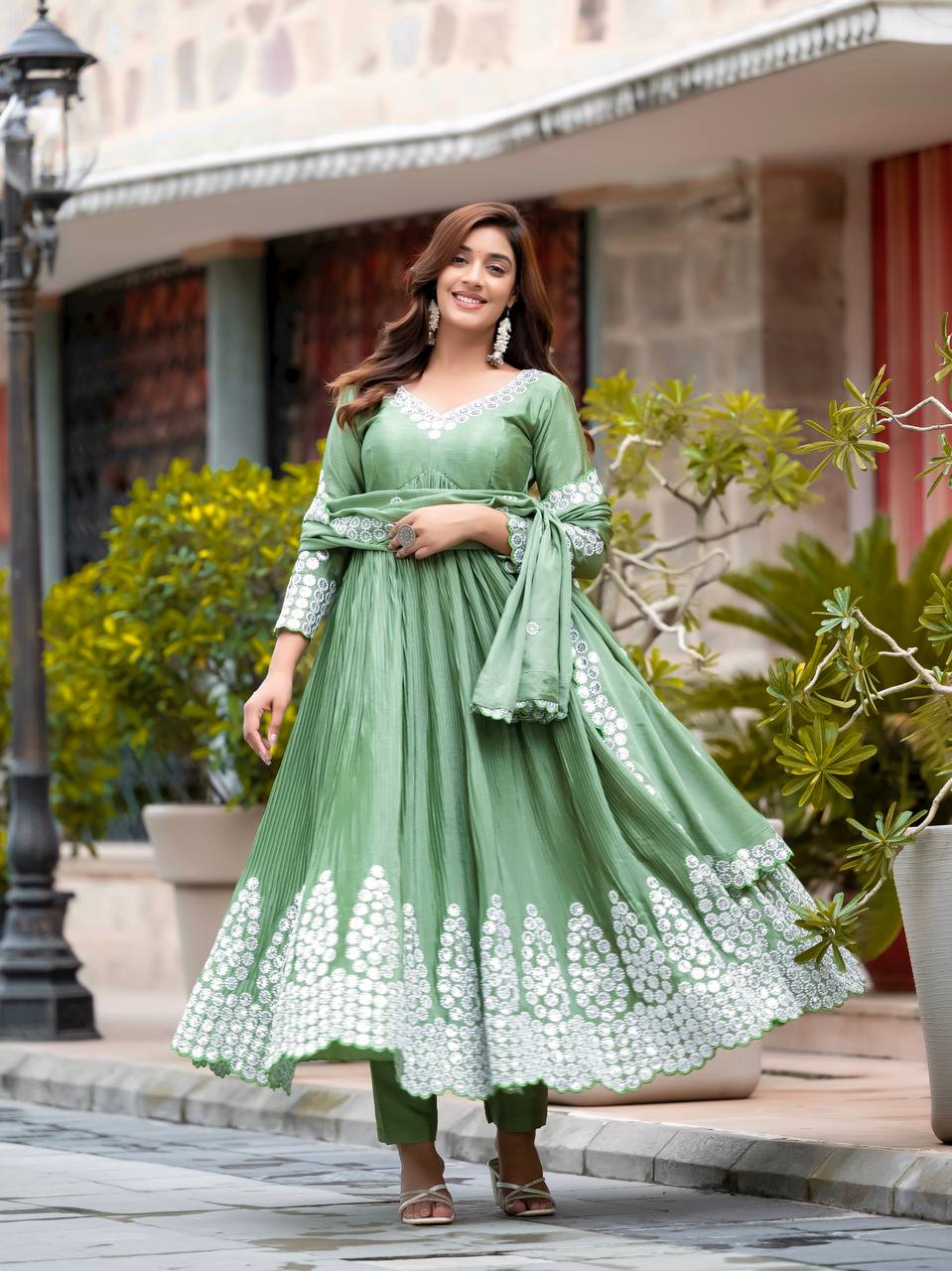 Pista Colour Beautifull Designer Anarkali Suit