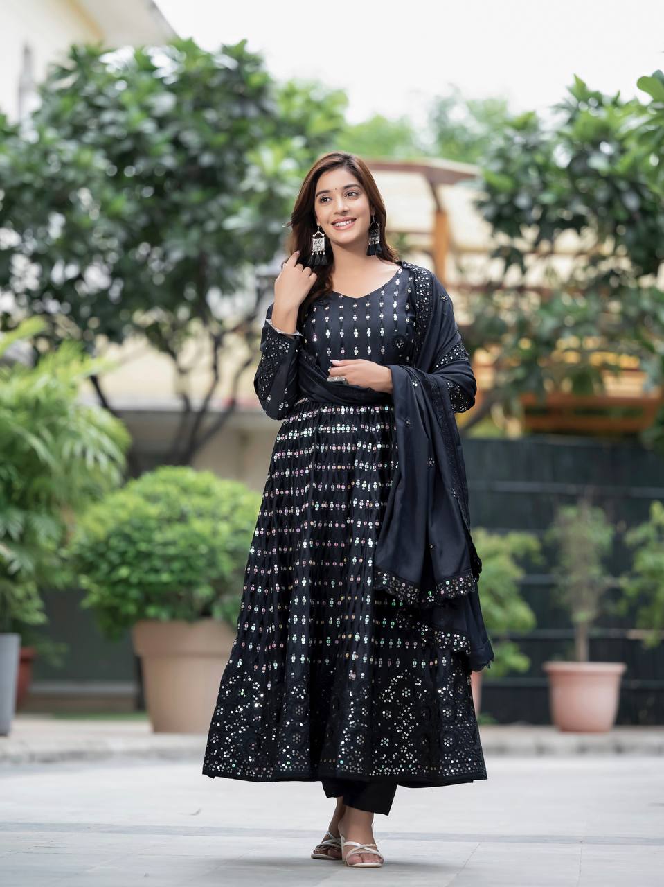 Blck Color Heavy Embroidery Work Anarkali Suit