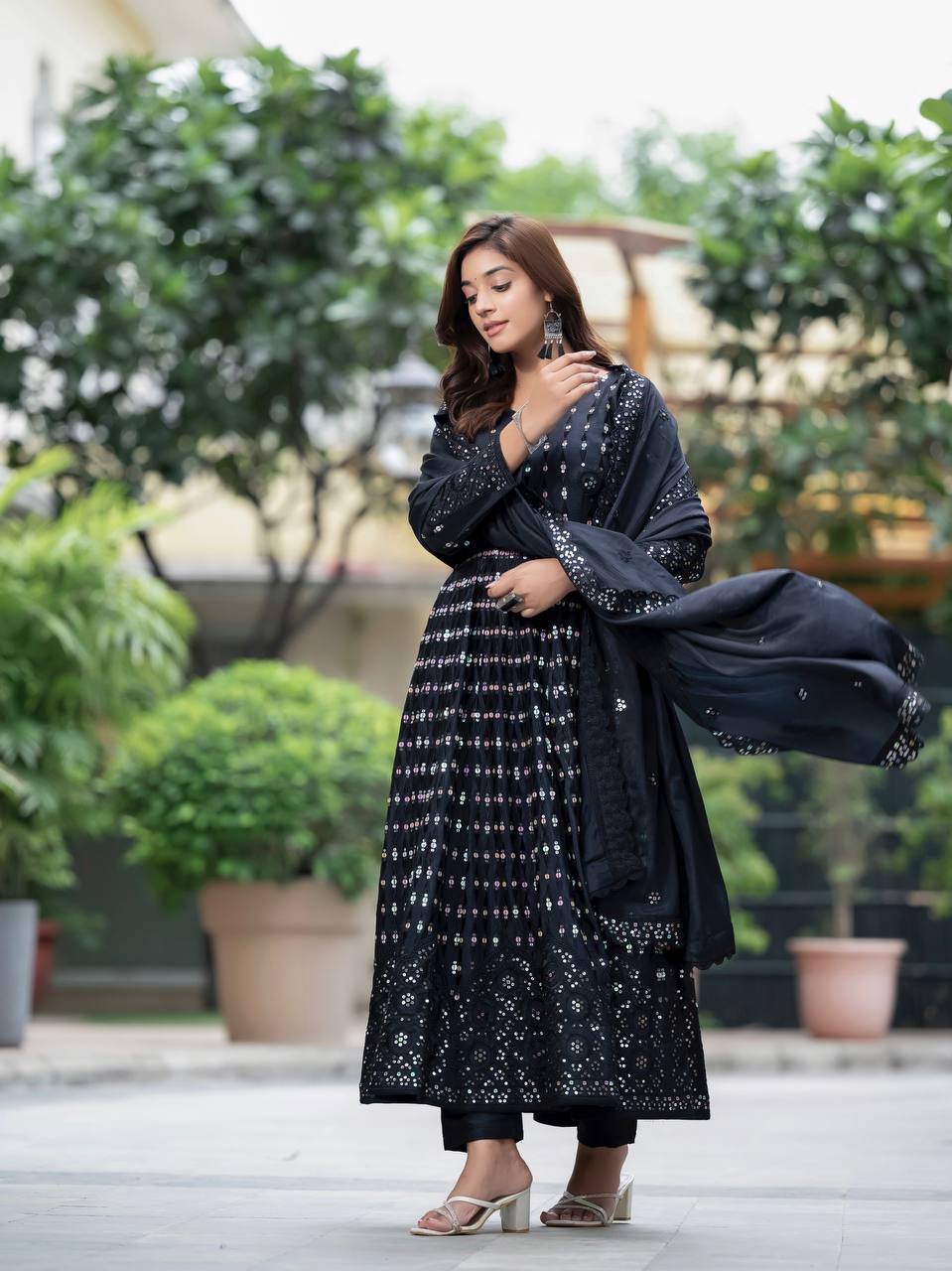 Blck Color Heavy Embroidery Work Anarkali Suit