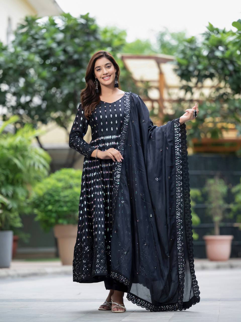 Blck Color Heavy Embroidery Work Anarkali Suit