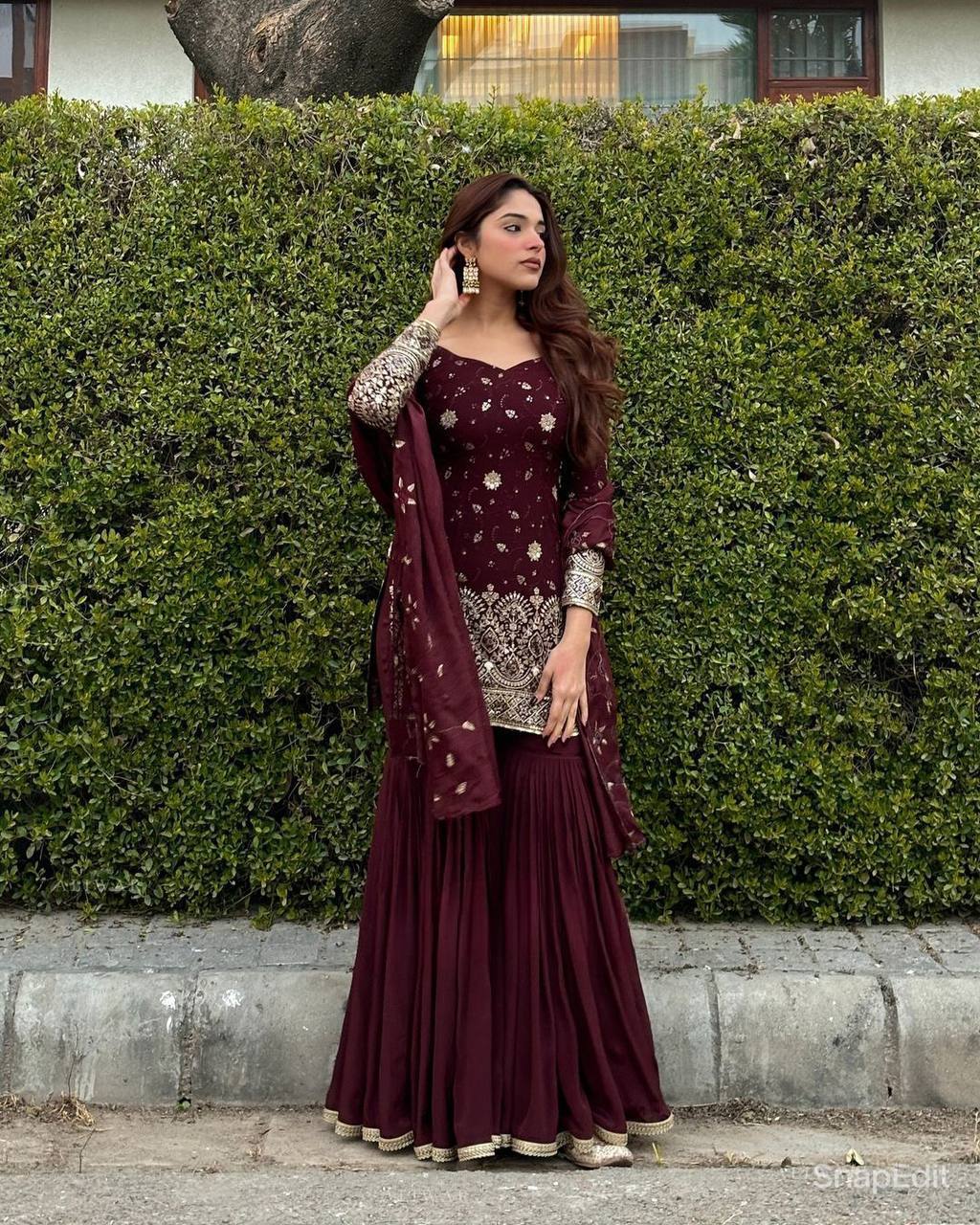 Party Wear Look Top , Sharara Plazzo and Dupatta