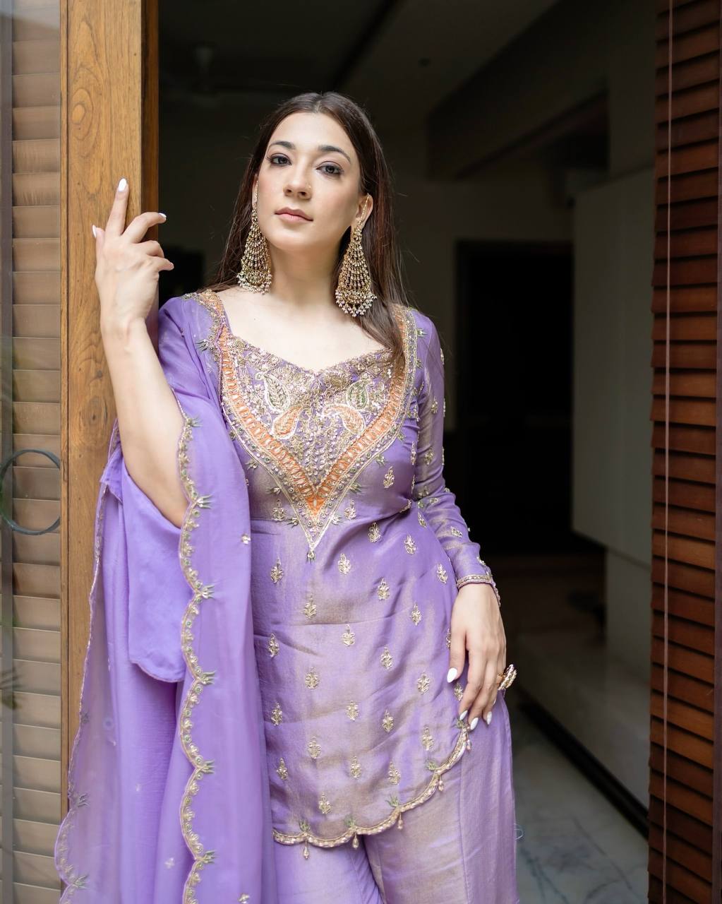 Premium Simar Silk Embroidery Sharara Set