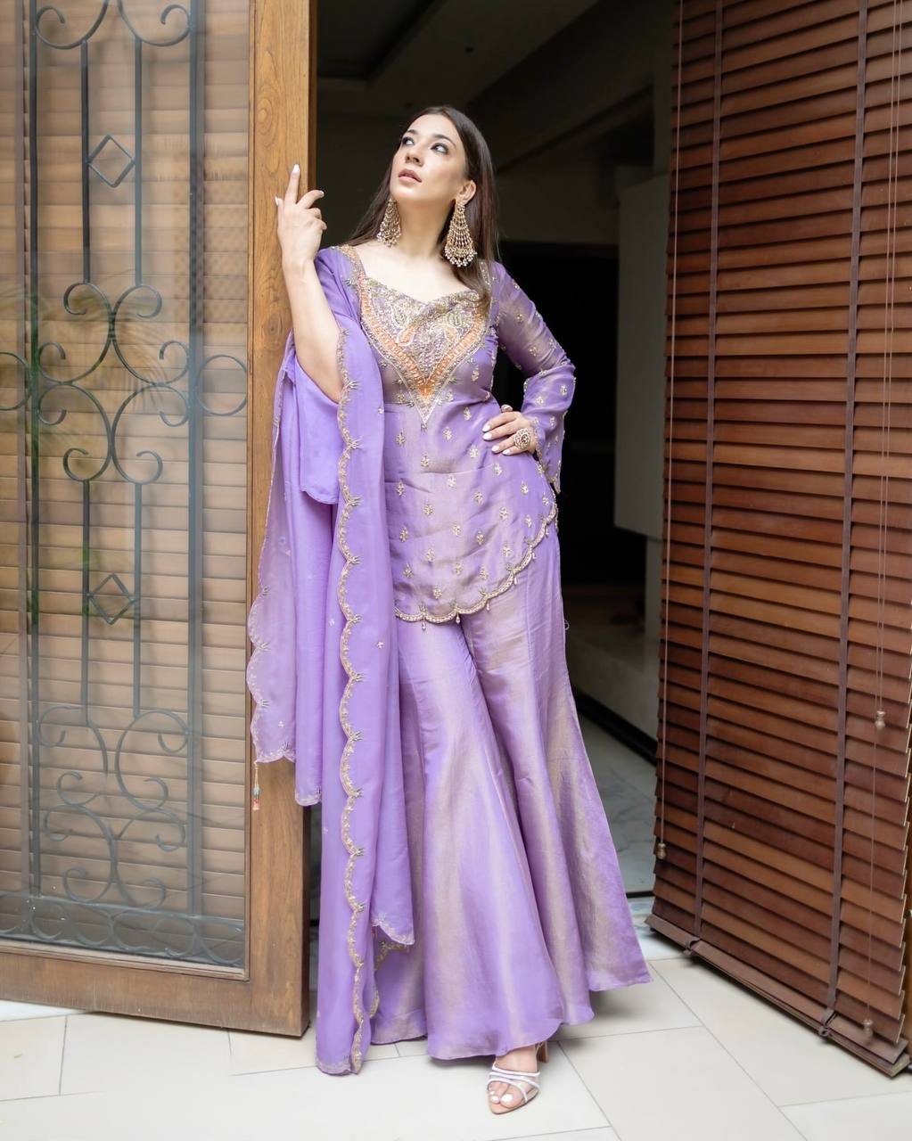 Premium Simar Silk Embroidery Sharara Set