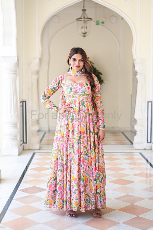 Floral Printed Chiffon Anarkali Suit