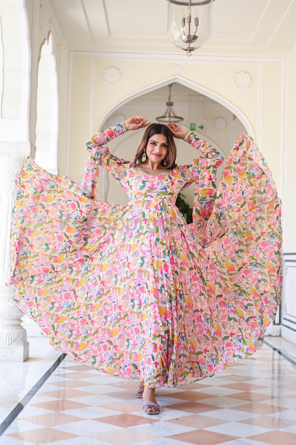 Floral Printed Chiffon Anarkali Suit