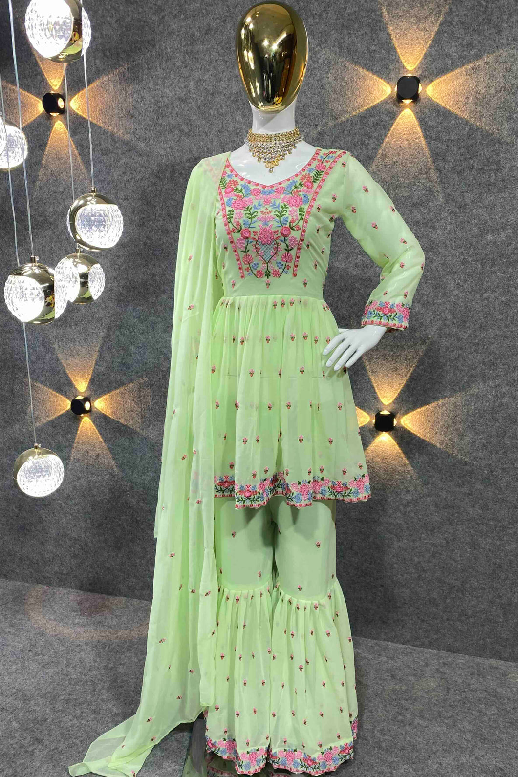 Classic Pista Color Embroidered Attractive Party Wear silk Dulhan Top 1009