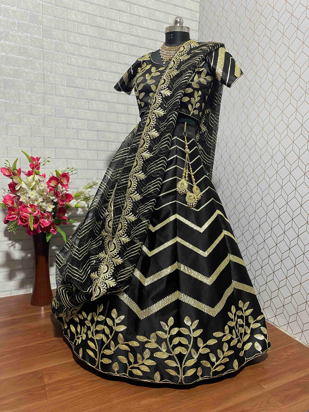 Amazing Black Colour Embroidered Attractive Malay Satin Silk Dulhan Lehenga Choli 101