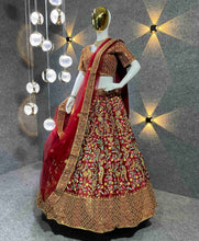 Load image into Gallery viewer, Elegant Maroon Colour Embroidered Attractive Malay Satin Silk Dulhan Lehenga Choli  87
