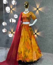Load image into Gallery viewer, Beautiful Yellow Color Digital Print Attractive Party Wear silk Dulhan Lehenga choli 2025
