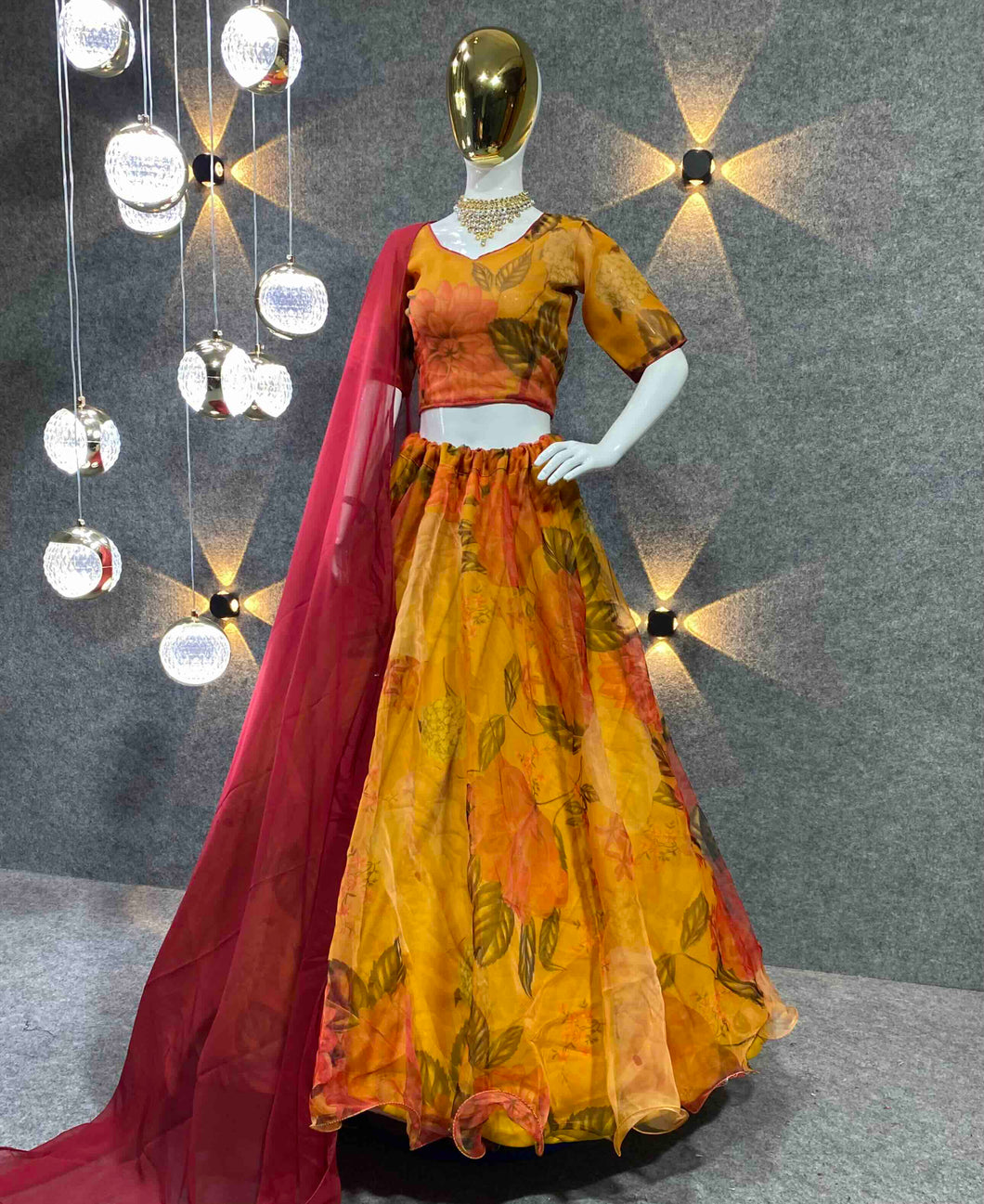 Beautiful Yellow Color Digital Print Attractive Party Wear silk Dulhan Lehenga choli 2025