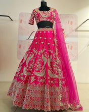 Load image into Gallery viewer, Gorgeous Rani Pink Colour Embroidered Attractive Malay Satin Silk Dulhan Lehenga Choli  112
