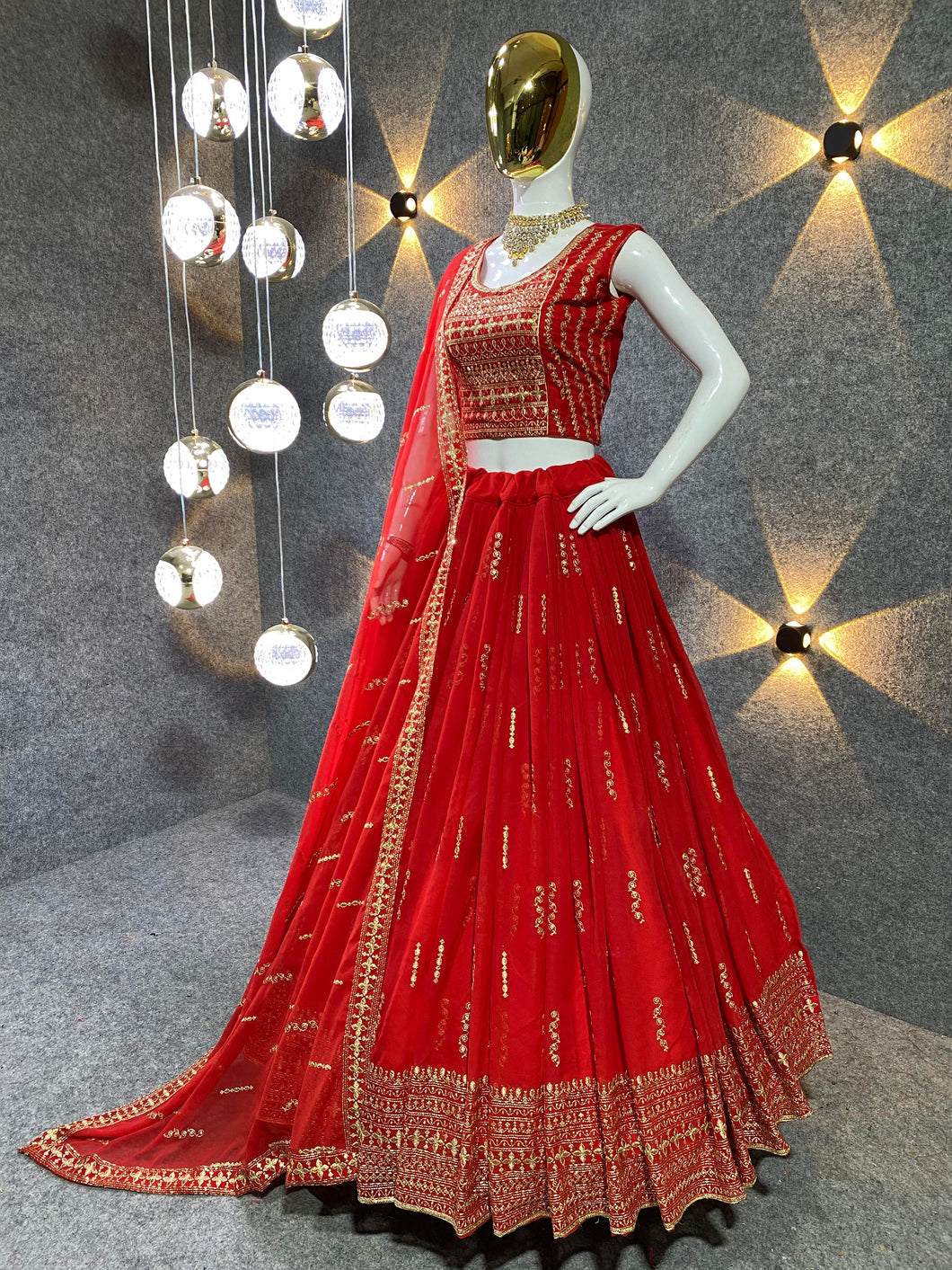 Amazing Red Color Embroidered Attractive Party Wear silk Dulhan Lehenga choli 2032