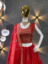 Load image into Gallery viewer, Amazing Red Color Embroidered Attractive Party Wear silk Dulhan Lehenga choli 2032
