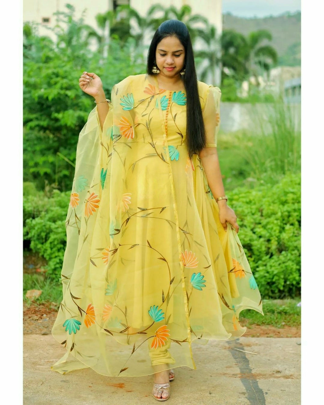 Rayon Cotton Fabric Gown With Mustard Yellow Color – Kaleendi