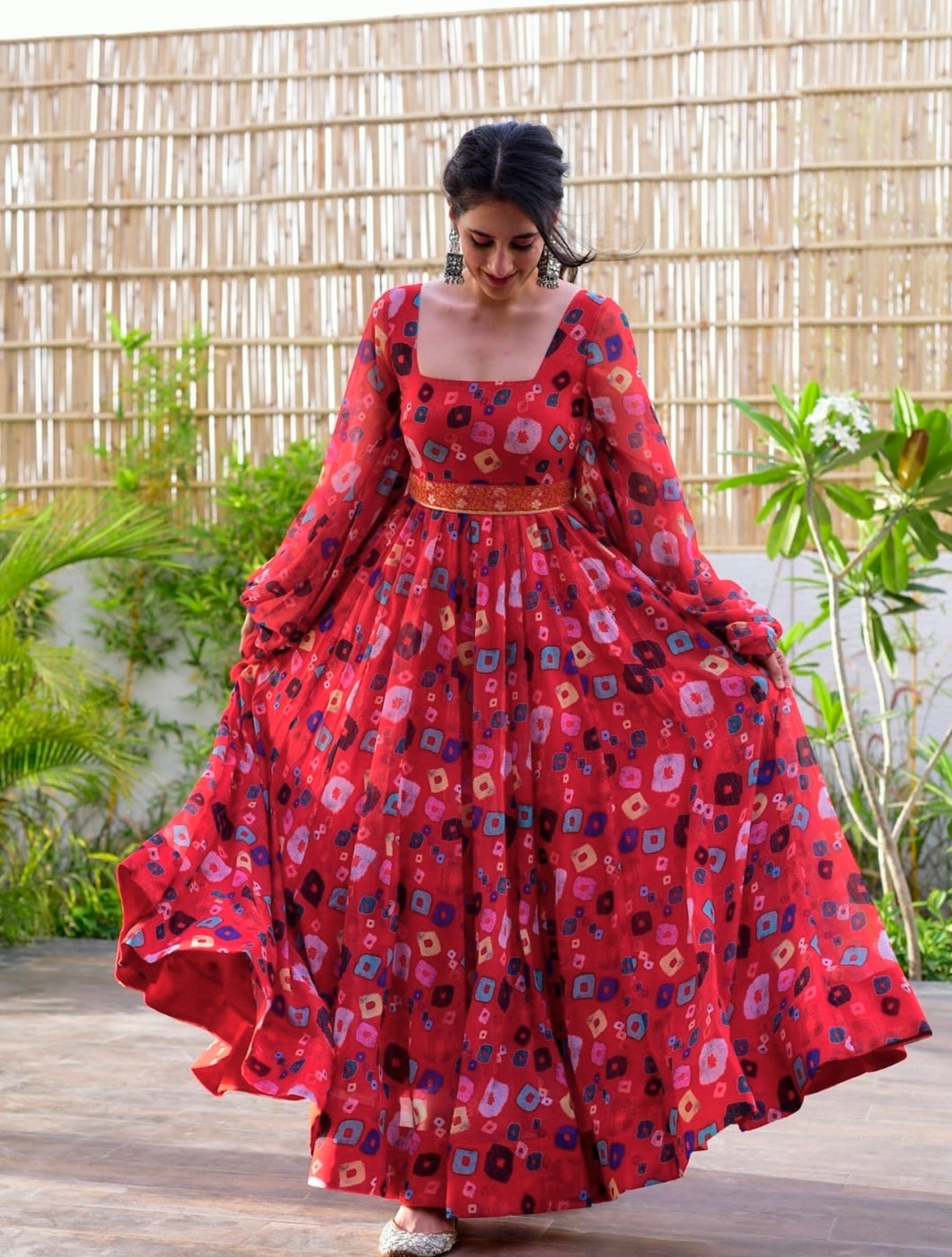Gorgeous Rojo Color Cotton Attractive Party Wear Dulhan Gown  1019
