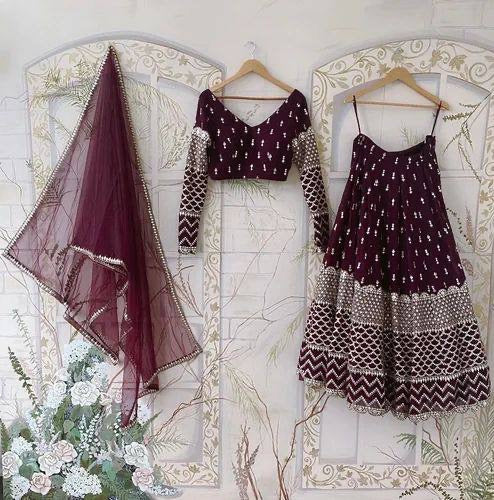 Gorgeous Dark Coffee Color Embroidered Attractive Party Wear silk Dulhan Lehenga choli 547
