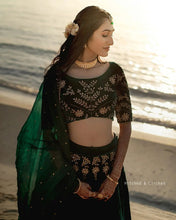 Load image into Gallery viewer, Amazing Green Velvet Colour Embroidered Attractive Malay Satin Silk Dulhan Lehenga Choli  91
