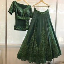 Load image into Gallery viewer, Gorgeous Dark Green Colour Embroidered Attractive Malay Satin Silk Dulhan Lehenga Choli  123
