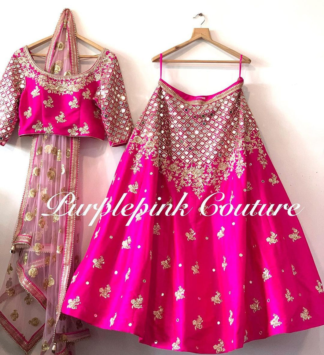 Beautiful Rani Pink Colour Embroidered Attractive Malay Satin Silk Dulhan Lehenga Choli 108