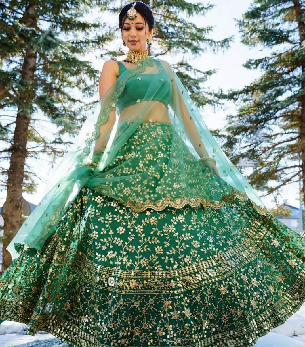 Buy Peacock Green Bridal Lehenga In Raw Silk With Embroidery - NOOR 2022