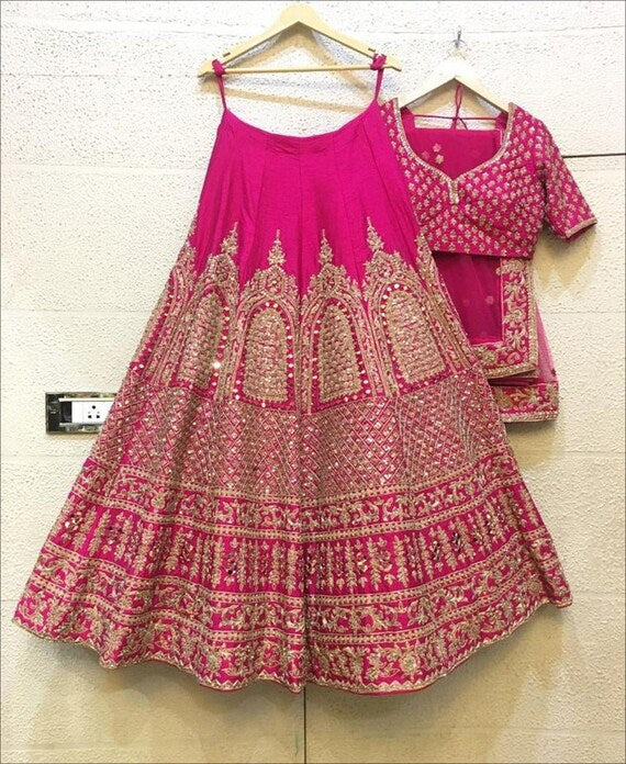 Amazing Rani Pink Color Embroidered Attractive Party Wear silk Dulhan Lehenga choli 3