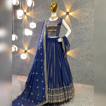 Load image into Gallery viewer, Beautiful Navy Blue Color Embroidered Attractive Party Wear silk Dulhan Lehenga choli  550
