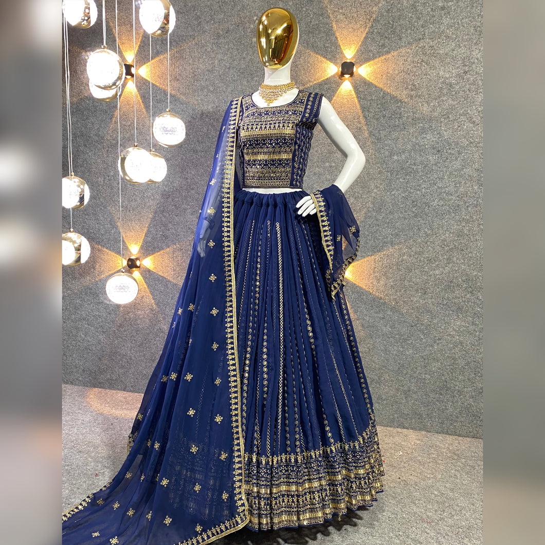 Beautiful Navy Blue Color Embroidered Attractive Party Wear silk Dulhan Lehenga choli  550