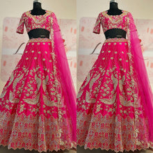 Load image into Gallery viewer, Gorgeous Rani Pink Colour Embroidered Attractive Malay Satin Silk Dulhan Lehenga Choli  112
